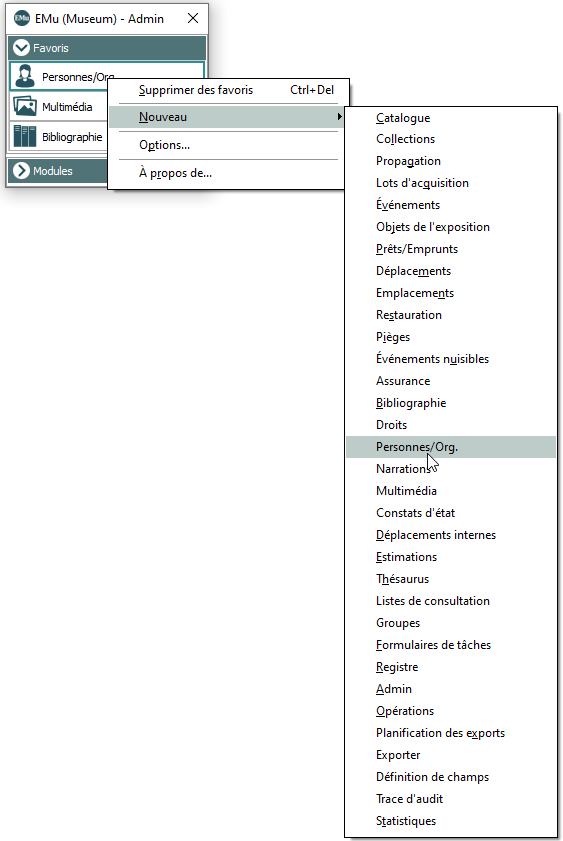 Ouvrir un nouveau module